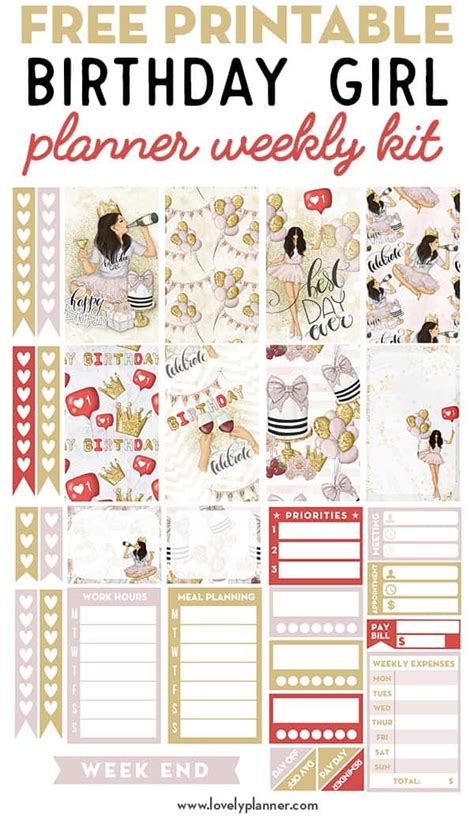 Free Printable Birthday Girl Planner Stickers Weekly Kit Lovely Planner