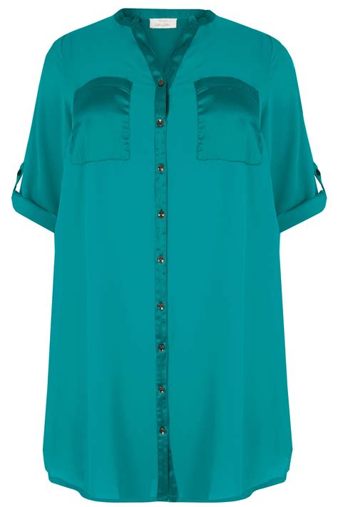 Yours London Teal Blue Chiffon Blouse With Satin Trim Plus Size 16 To 32