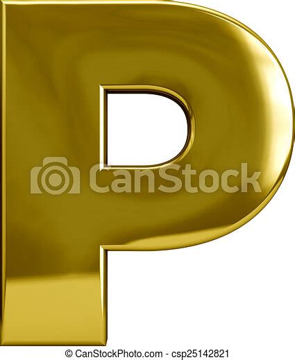 Gold Metal Letter P Gold Metal P Letter Character Isolated On White