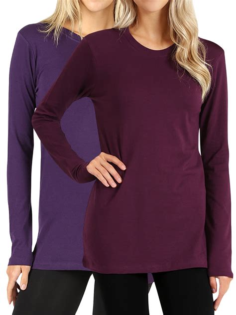 Women Basic Round Crew Neck Long Sleeve Stretch Cotton Spandex T Shirts Walmart Com