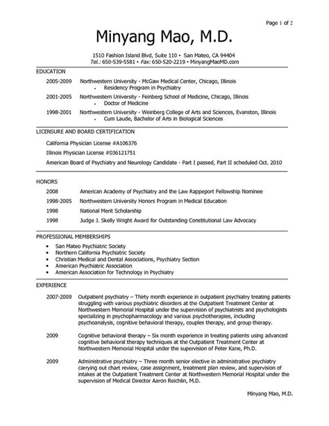 Cv Template Resident Physician Resume Format Medical Resume