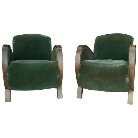 Vintage Green Velvet Art Deco Club Chairs At 1stdibs Green Velvet