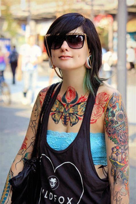 Tattoo Inked Girl Skull Sleeve Tattoos Girls With Sleeve Tattoos Chest Tattoos For Women