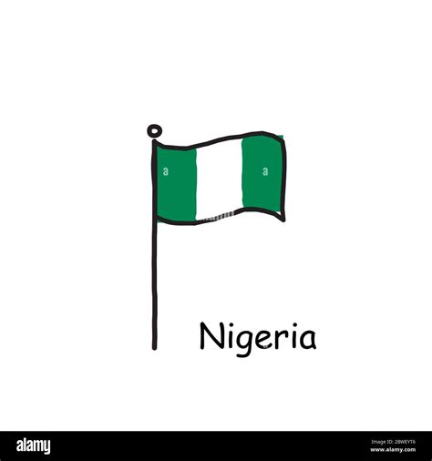 Hand Drawn Sketchy Nigeria Flag On The Flag Pole Three Color Flag