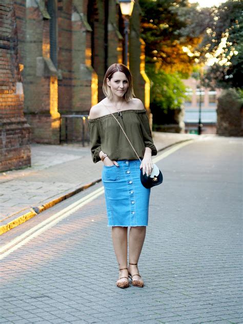 Khaki And Denim Pencil Skirt Outfit Post Bang On Style