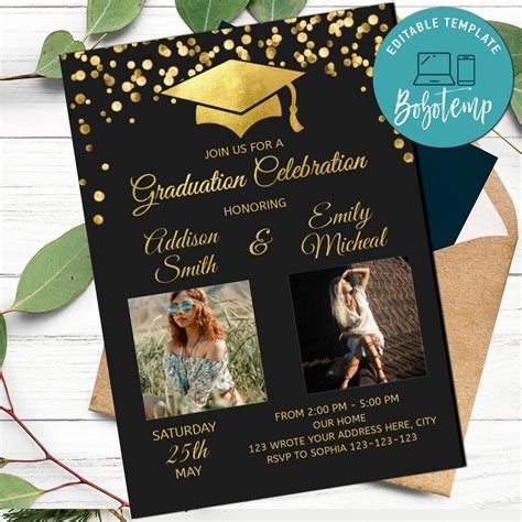 Double Graduation Party Invitation Class Of 2021 Template Diy Createpartylabels