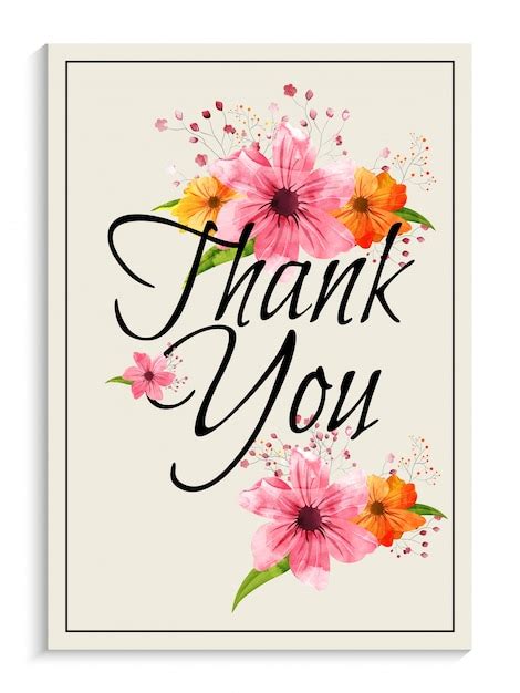 Beautiful Watercolors Decorated Flowers Thank You Greeting Card Design