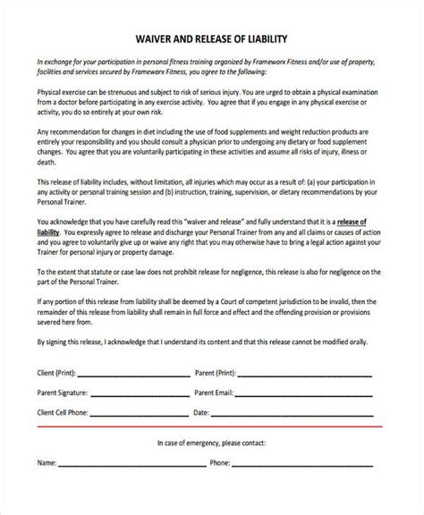 Printable Liability Waiver Download Our Release Of Liability Template
