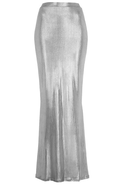 Lyst Topshop Liquid Silver Maxi Skirt In Metallic