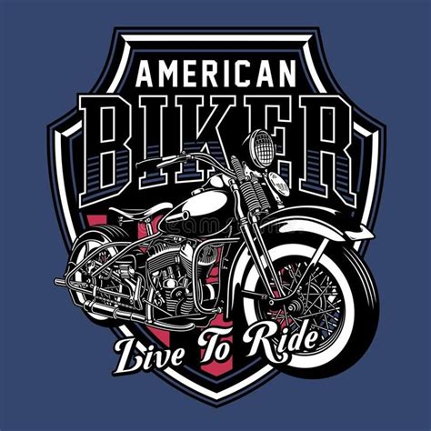 An American Biker Emblem On A Blue Background