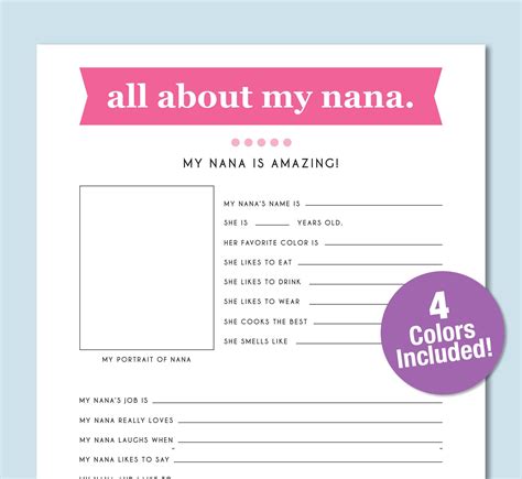 Maybe you would like to learn more about one of these? All About My Nana Kid's Worksheet, Grandma Birthday ...