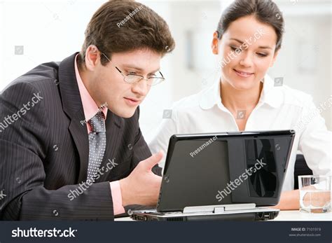 Portrait Two Business People Working Together Stock Photo 7101919