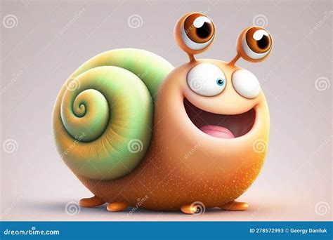 Ixar Style Snail With A Super Happy Smile Stock Illustration