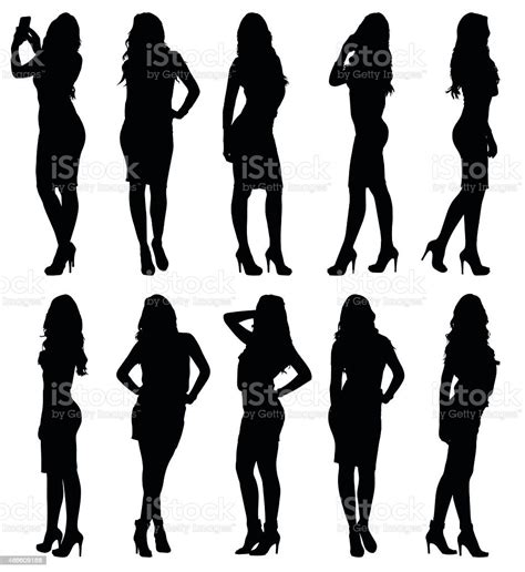 Fashion Model Female Silhouettes In Various Poses Stock Illustration