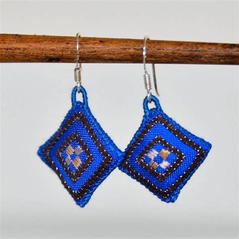 Hmong Herbal Earring - Blue | Petite earrings, Embroidery techniques ...