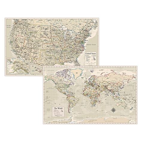 Buy Antique Laminated World Map Us Map Poster Set X Wall Chart Maps Of The World