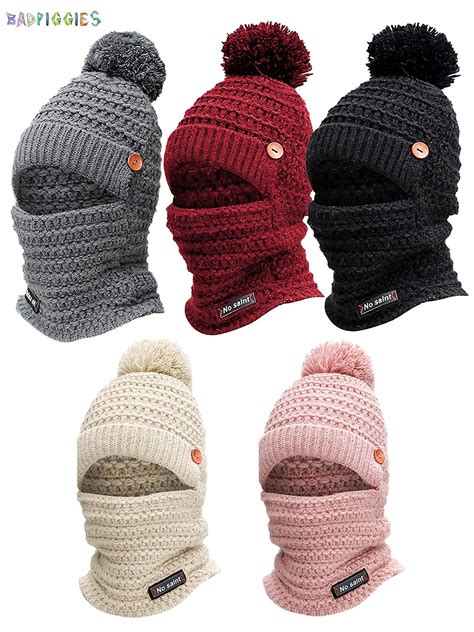 Badpiggies Womens Pom Beanie Hat Scarf Set Winter Slouchy Warm Hat