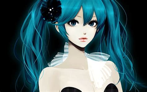Hd Wallpaper Vocaloid Hatsune Miku Anime Girls Blue Hair Flower In