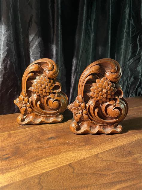 Vintage Wooden Syroco Bookends Etsy