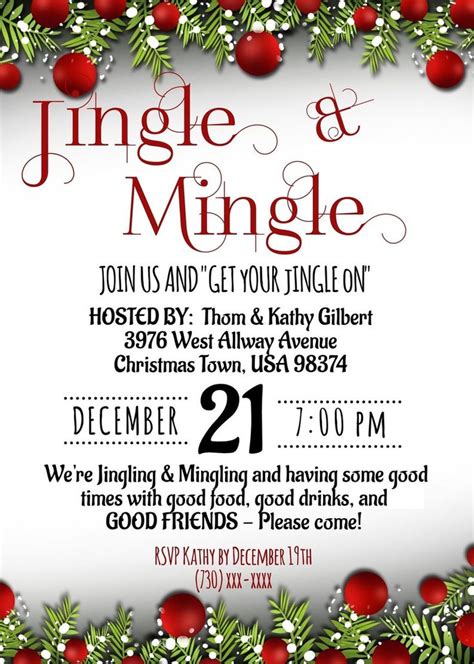 Jingle And Mingle Christmas Party Invitation Editable Holiday Party