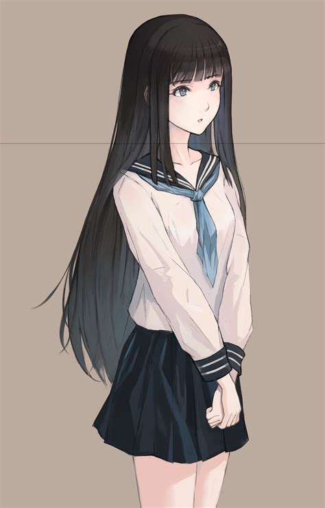 anime school girl black hair maxipx