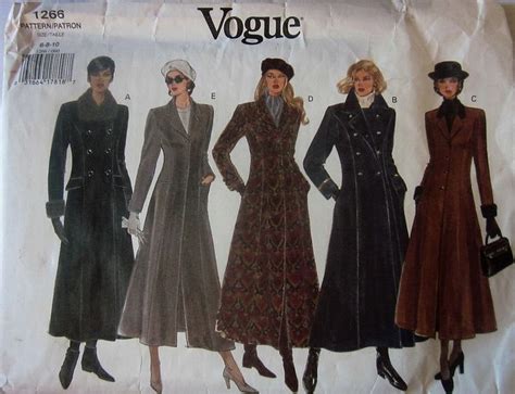 Vogue 1266 Women's 90s Long Winter Coat Sewing Pattern Bust 30.5, 31.5