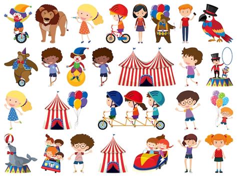 Premium Vector Large Set Of Isolated Objects Of Kids And Circus