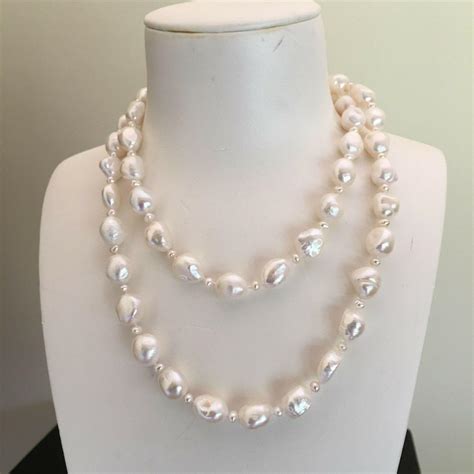Hand Knotted Necklace Mm Mm White Baroque Freshwater Cultured Pearl Cm Cm Fashion
