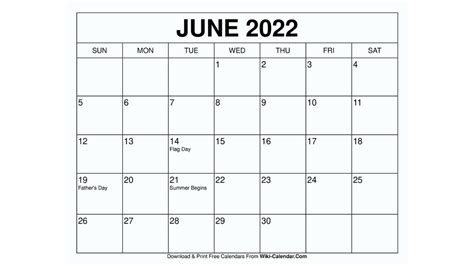 Blank Printable June 2022 Calendar