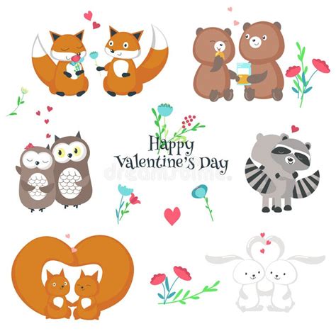 Cute Happy Animals Couples Vector Isolated Illustration Stock Vector