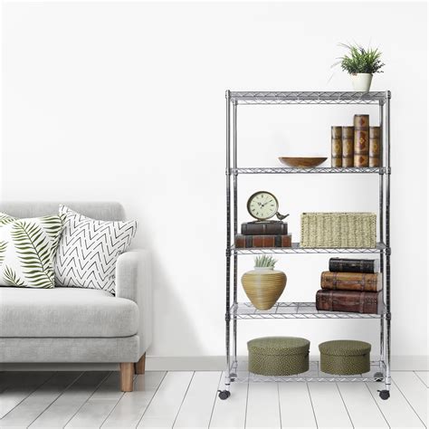 Seville Classics 5 Tier Steel Wire Shelving With Wheels 30 W X 14 D