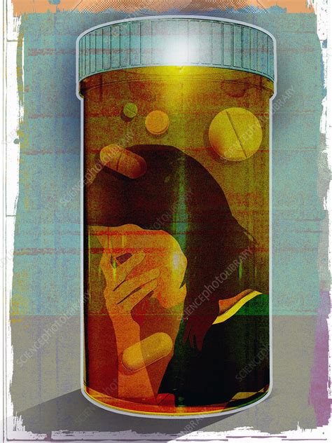 Depressed Woman Trapped Inside Bottle Illustration