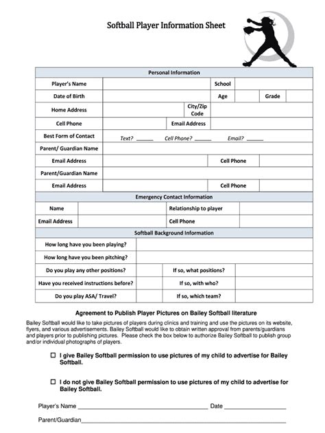Softball Player Information Sheet Fill Out And Sign Online Dochub