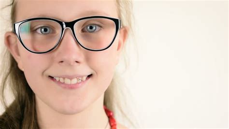 Beautiful Smiling Woman With Eyeglasses On Stock Footage