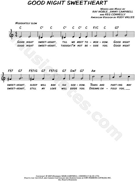 Ray Noble Good Night Sweetheart Sheet Music Leadsheet In C Major Download And Print Sku