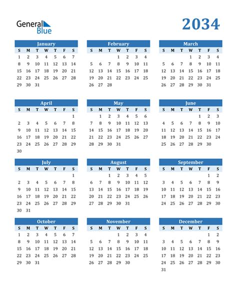 2034 Calendar Pdf Word Excel