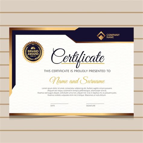 Elegante Plantilla De Certificado De Diploma De Oro Azul Vector Premium