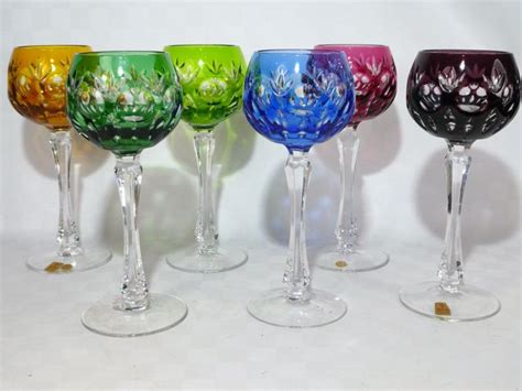 Nachtmann 6 Diamond Cut Colored Wine Glasses Crystal Catawiki