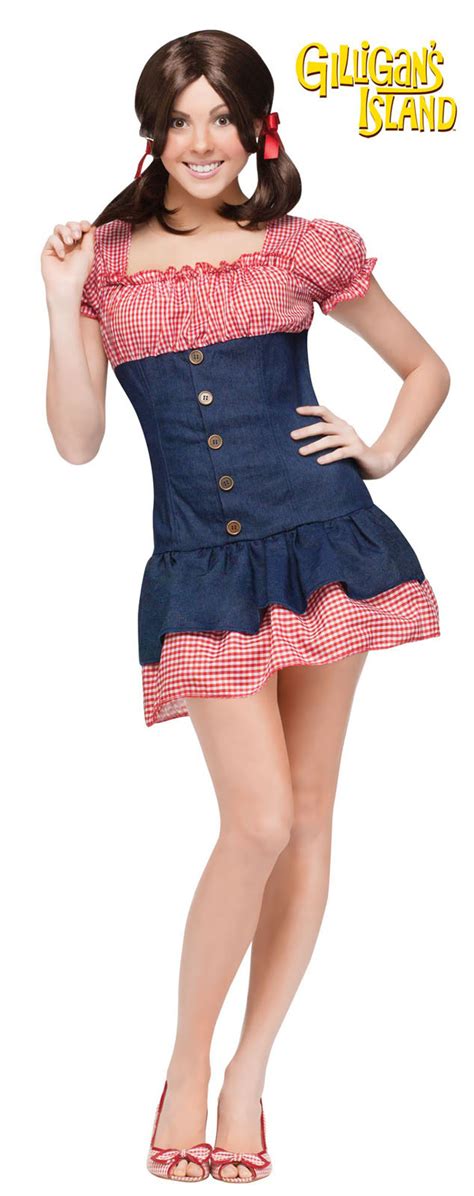 Official Mary Ann Womens Costume Gilligans Island Wig Gingham Dress S