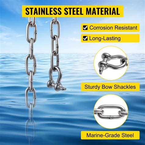 Vevor Boat Anchor Chain Stainless Steel Chain 6 Ft 14 In Shackles For