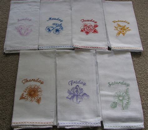 Flour Sack Dish Towels Days Of The Week Machine Embroidery