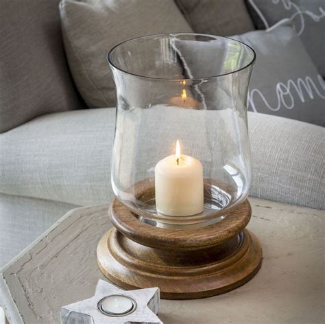 Wooden Glass Natural Hurricane Lamp For Pillar Candle From Retreat