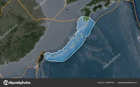 Outlined Okinawa Tectonic Plate Satellite Map Separated Desaturation