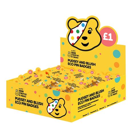 Fun Pudsey And Blush Pin Badges Box Of 60 Bbc Children In Need