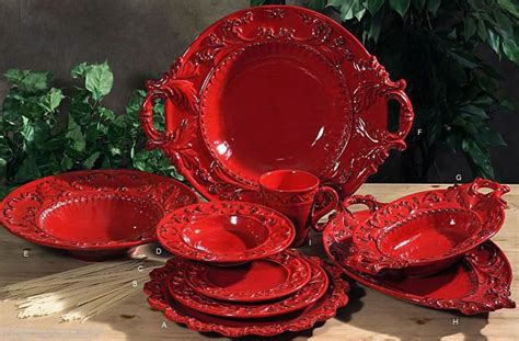 Handmade Italian Ceramic Red Tuscan Horchow 16pc Dinnerware Set Baroq