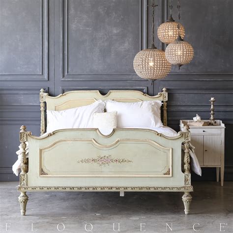 Delightful Bedframe In Pale Sage With Adorable Floral Carvings And Hand