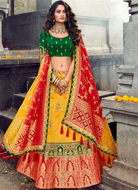 Yellow Ceremonial Designer Lehenga Choli Silk Lehenga Simple Lehenga