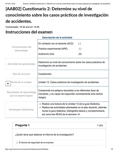 SOLUTION Examen Aab Cuestionario Determine Su Nivel De Conocimiento Sobre Los Casos Pr