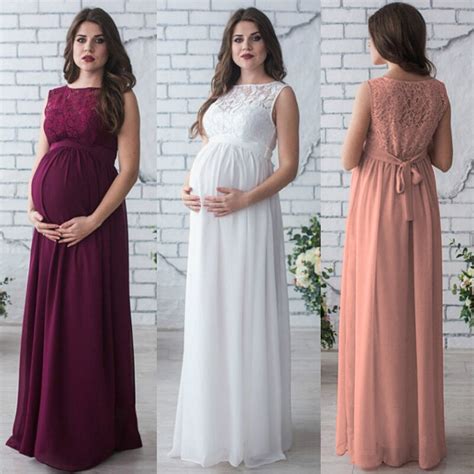 Maternity Dress Pregnant Women Lady Elegant Gown Sexy Lace O Neck Party
