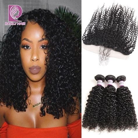 racily hair peruvian hair weave bundles with lace frontal closure remy human hair kinky curly